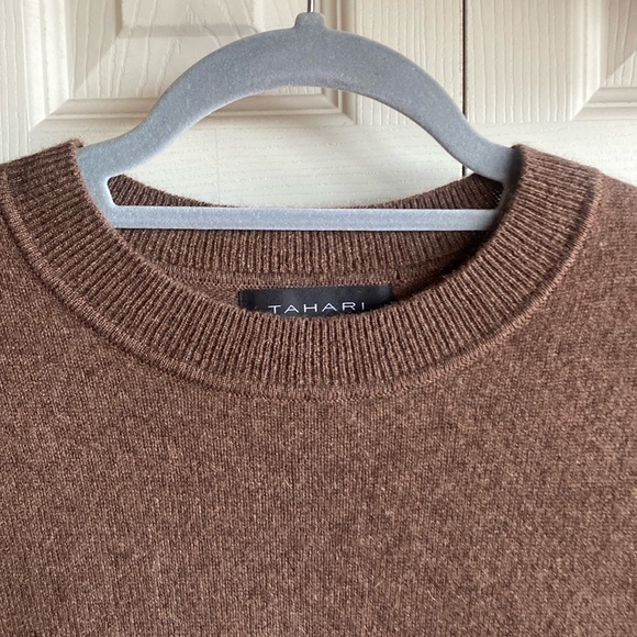 Tahari NWT Cashmere Crewneck Long Sleeve Ribbed Wide Cuff Pullover large - Picture 4 of 12